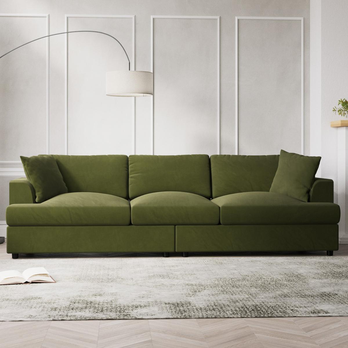 Olive Velvet 4 Seater Sofa - August – image 1