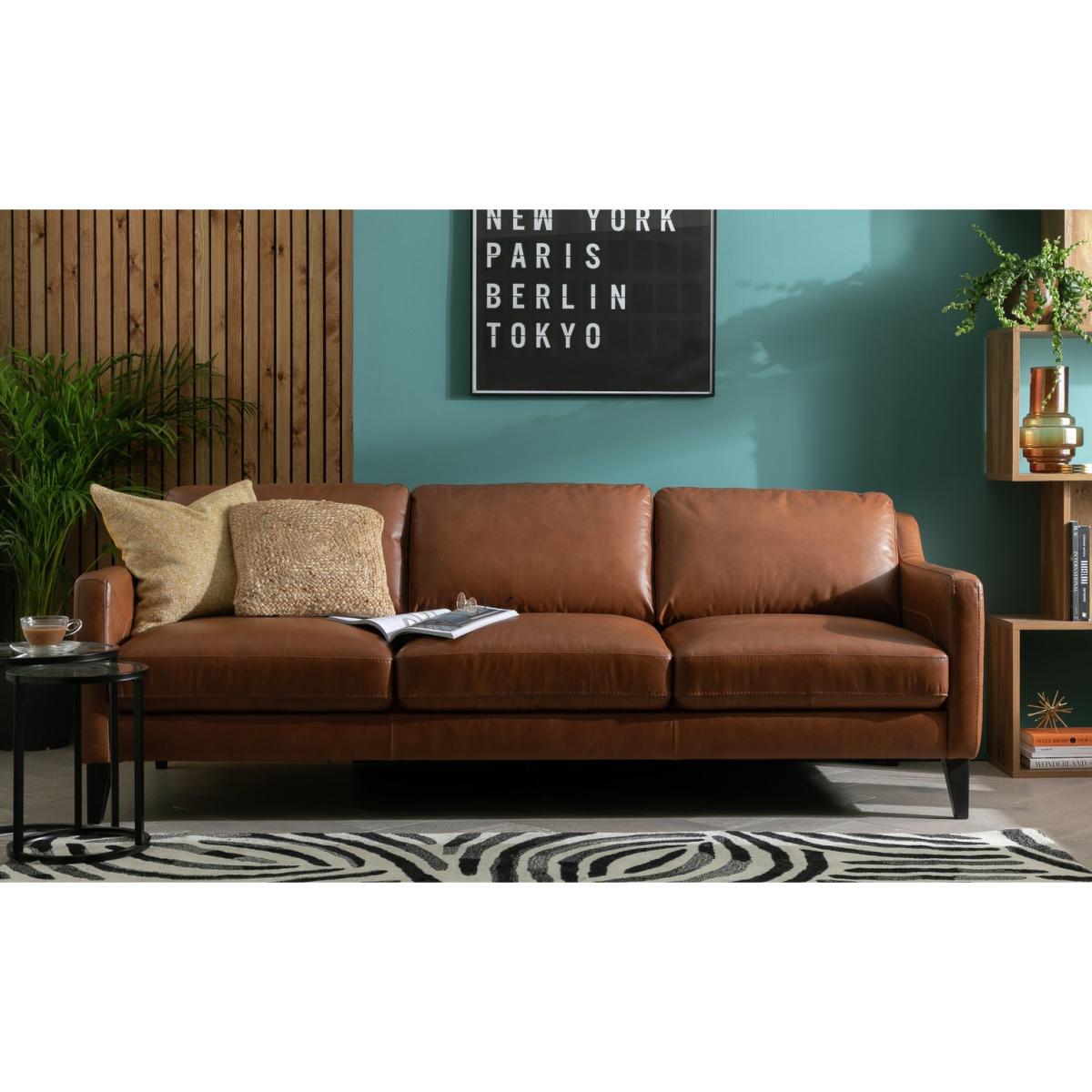 Habitat Leone Leather 4 Seater Sofa - Tan – image 3