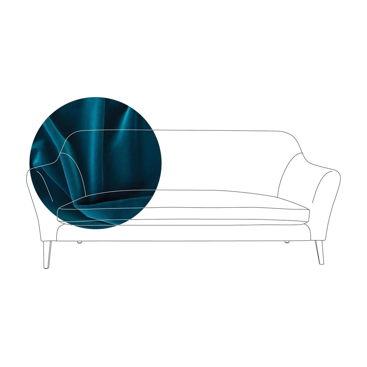 Heal's Wallis 4 Seater Sofa Velvet Teal Walnut Feet - Heal's UK Furniture