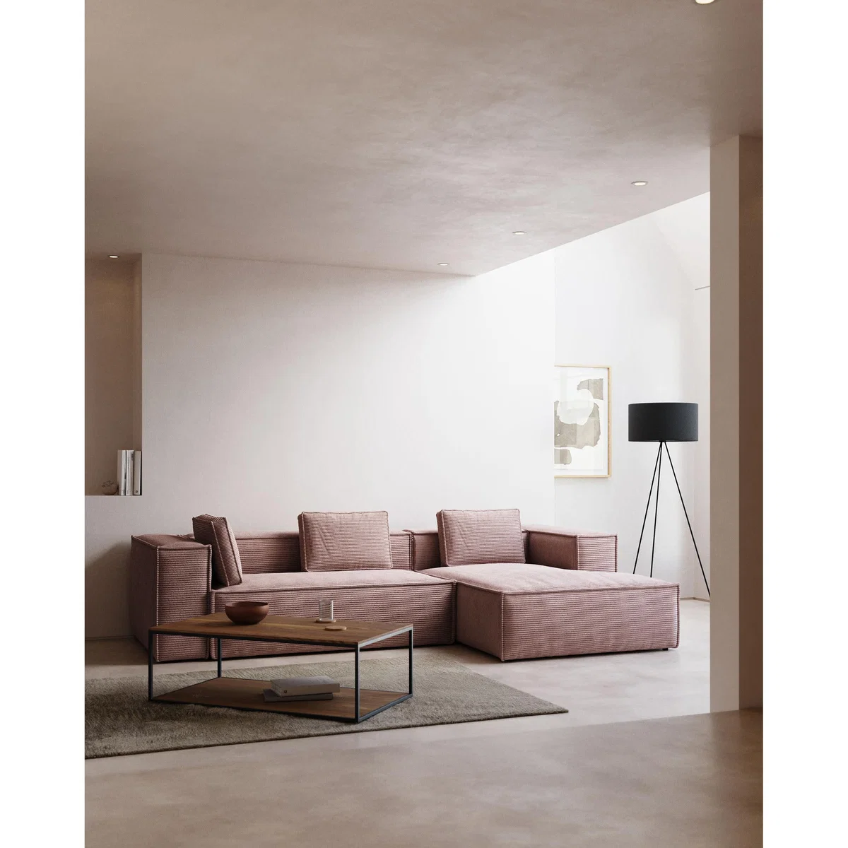 Blok 4 seater sofa with right side chaise longue in pink corduroy, 330 cm FR – image 2
