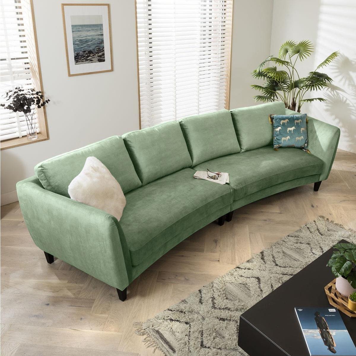 Quatropi Modern Velvet 4 Seater Sofa Green 335cm - In Stock Quick Delivery – image 1