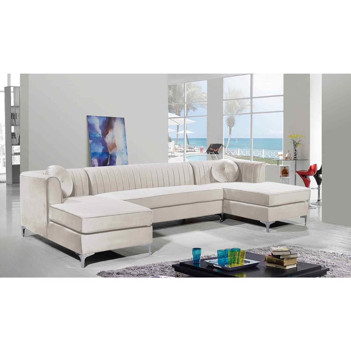 Nearla Fixed Back Fluted Large U Shape Sofa - Cream – image 2