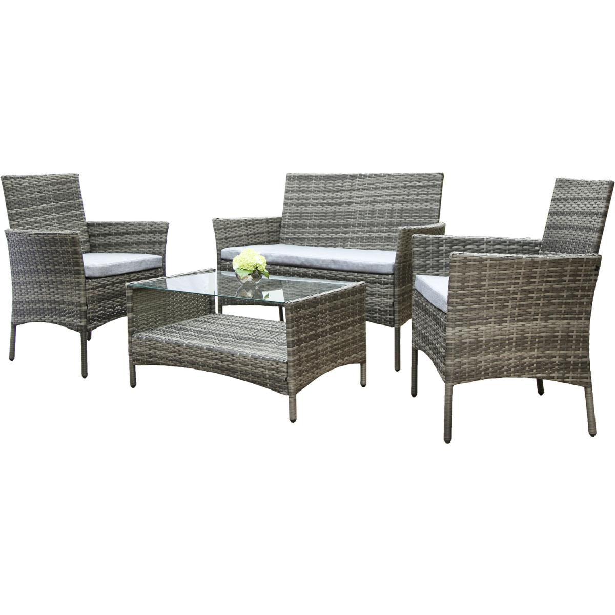 Deluxe Rattan 4 Seater Sofa Set with Rectangular Table - Grey – image 2