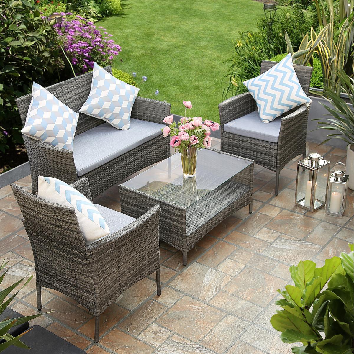 Deluxe Rattan 4 Seater Sofa Set with Rectangular Table - Grey – image 1