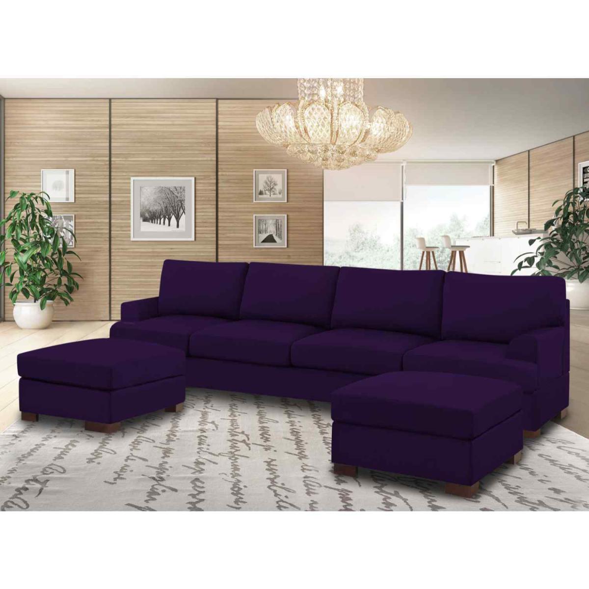Henry Large U Shape Sofa in Plush Velvet with 2 Footstools - Wine – image 2