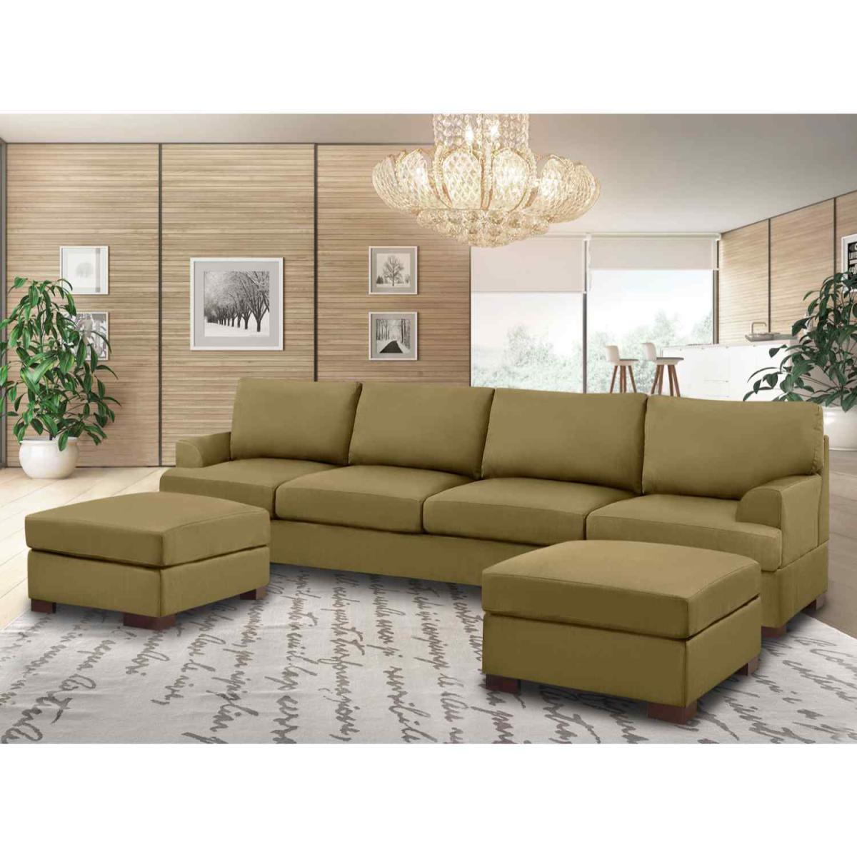 Henry Large U Shape Sofa in Plush Velvet with 2 Footstools - Wine – image 11