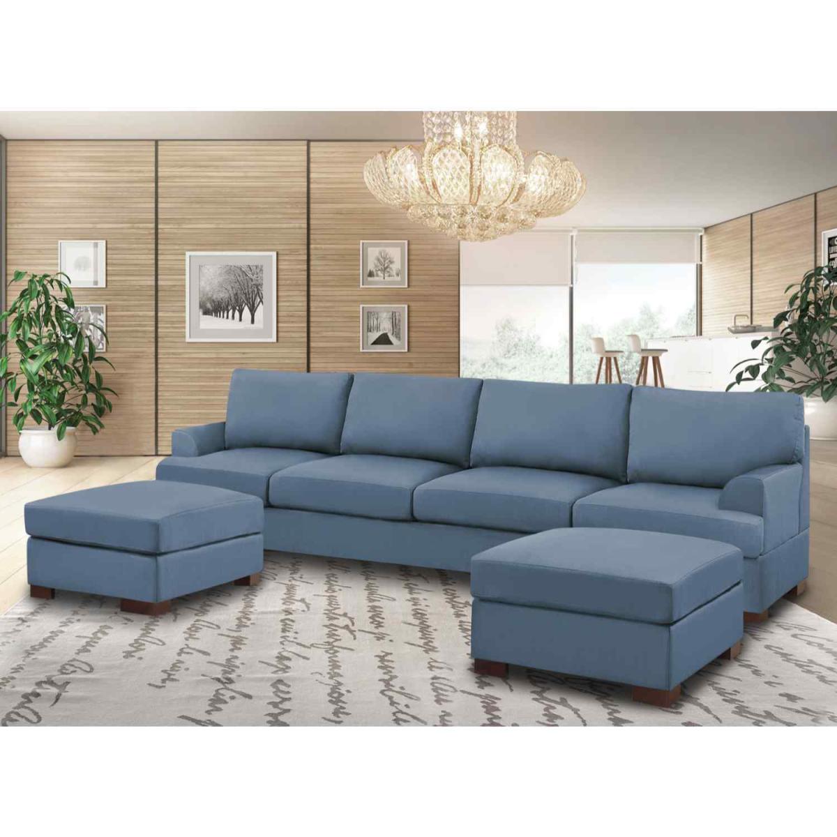 Henry Large U Shape Sofa in Plush Velvet with 2 Footstools - Wine – image 12