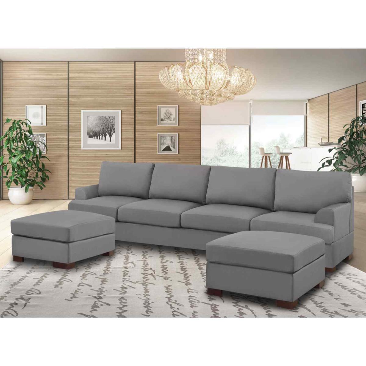 Henry Large U Shape Sofa in Plush Velvet with 2 Footstools - Wine – image 13