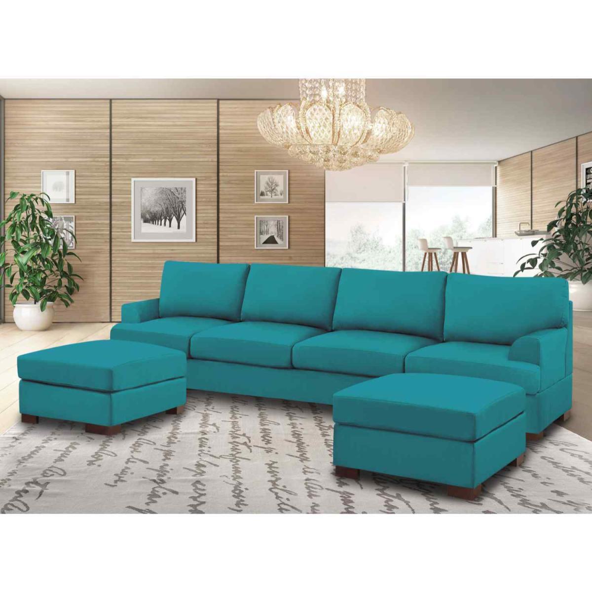 Henry Large U Shape Sofa in Plush Velvet with 2 Footstools - Wine – image 14