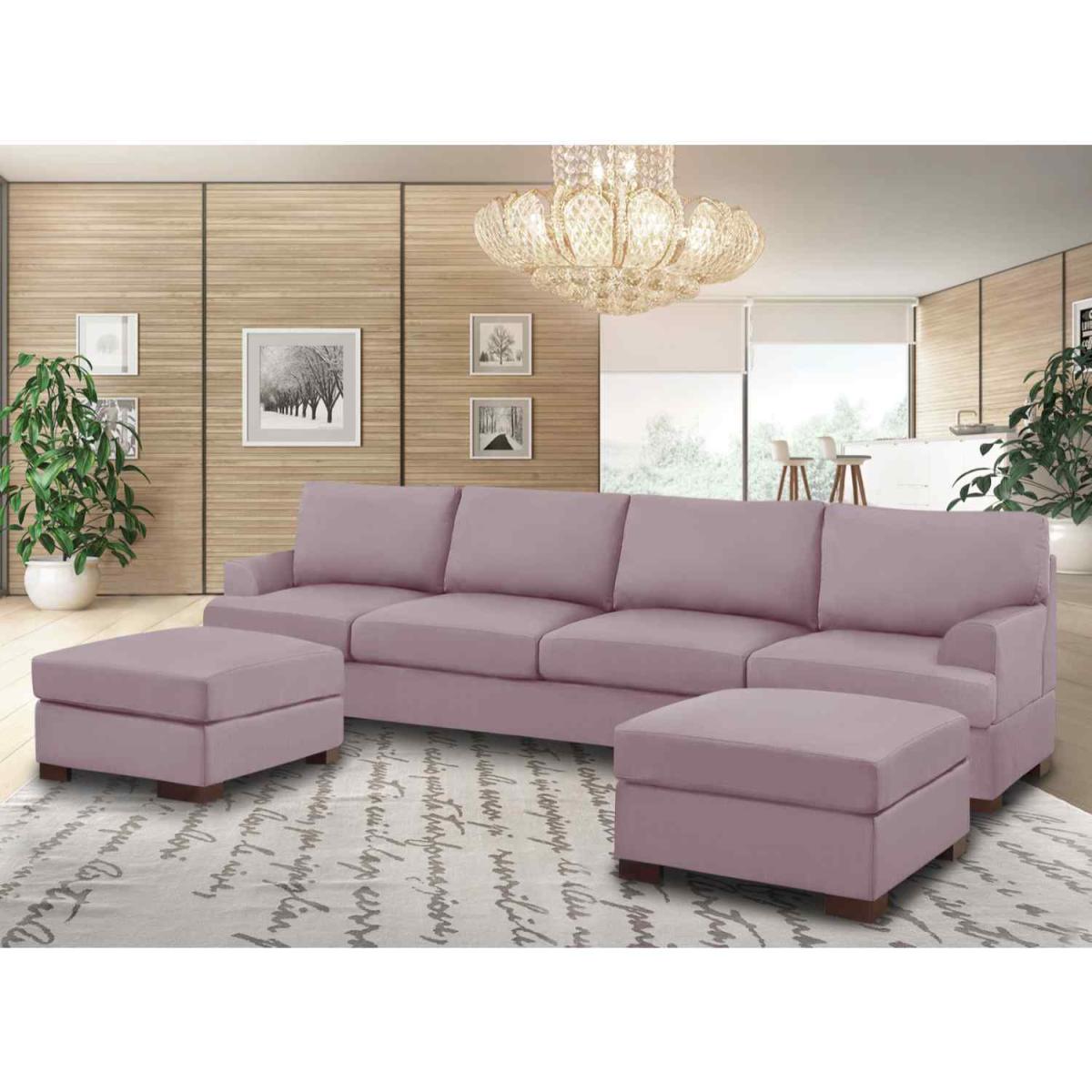 Henry Large U Shape Sofa in Plush Velvet with 2 Footstools - Wine – image 16