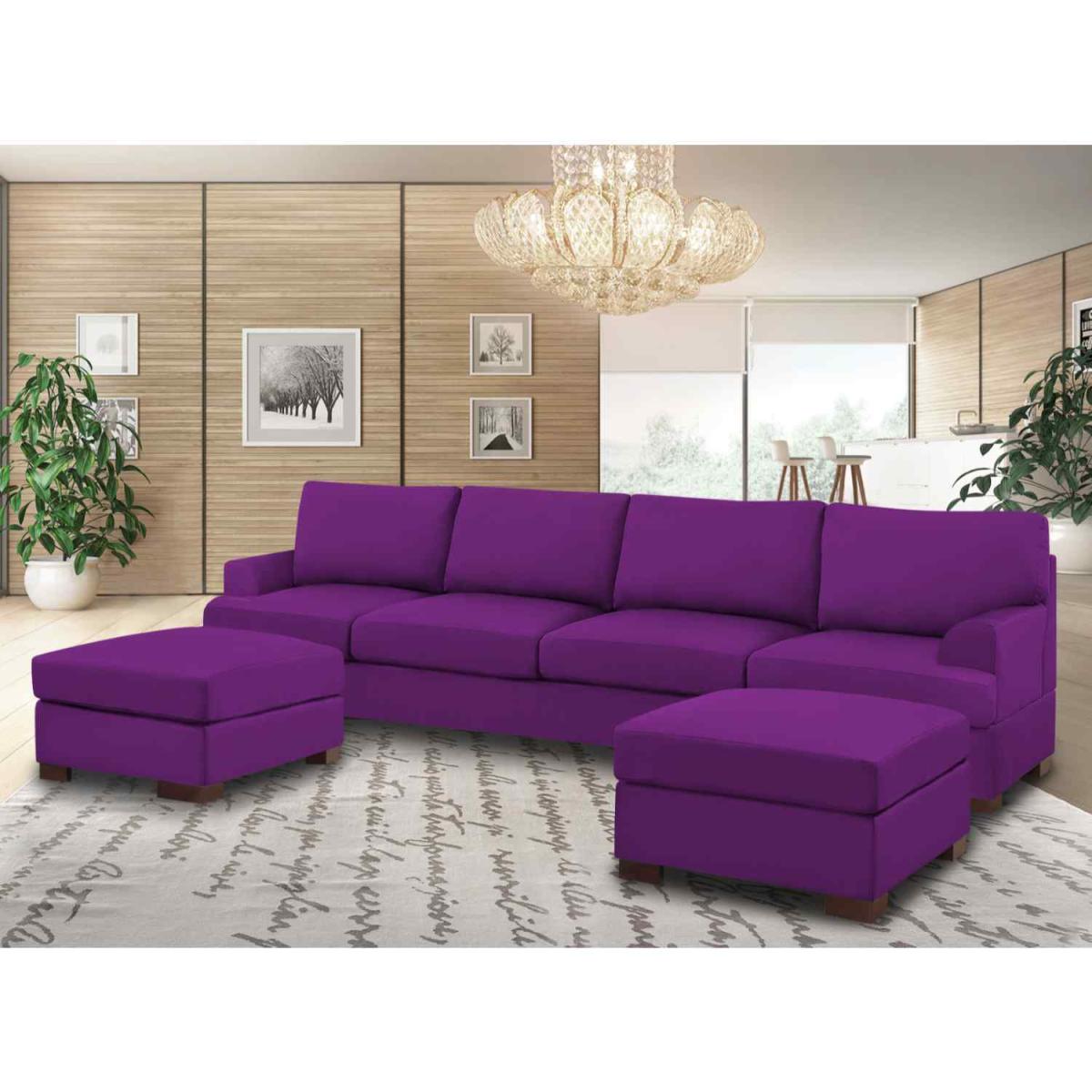 Henry Large U Shape Sofa in Plush Velvet with 2 Footstools - Wine – image 17
