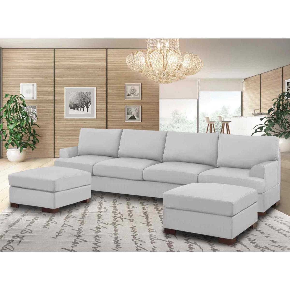 Henry Large U Shape Sofa in Plush Velvet with 2 Footstools - Wine – image 18
