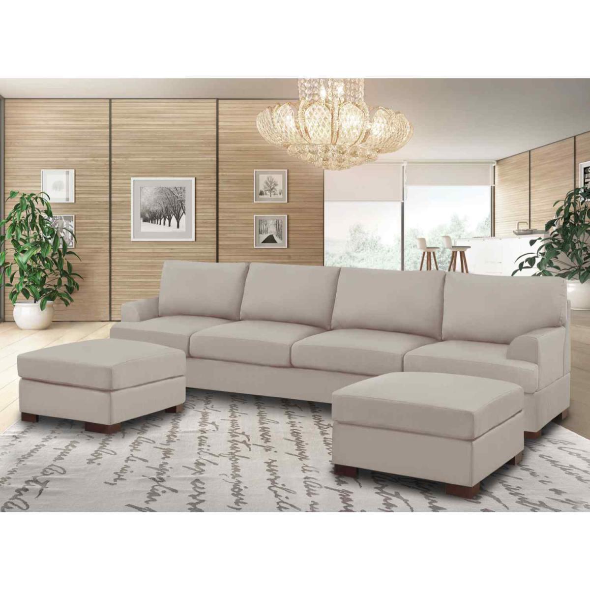 Henry Large U Shape Sofa in Plush Velvet with 2 Footstools - Wine – image 19