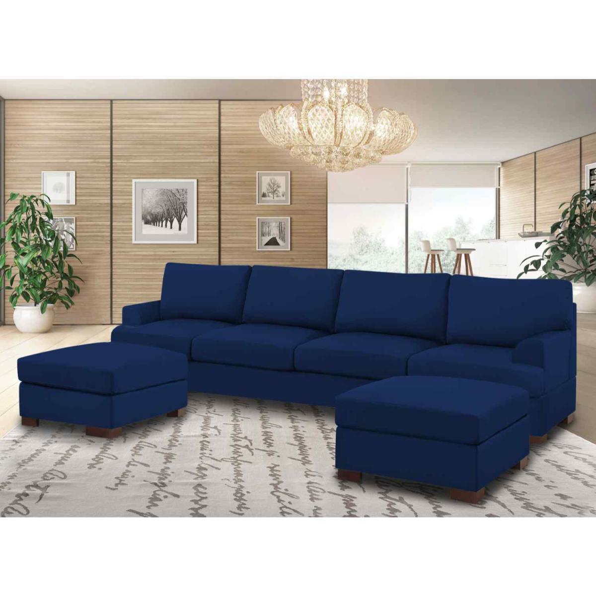 Henry Large U Shape Sofa in Plush Velvet with 2 Footstools - Wine – image 20