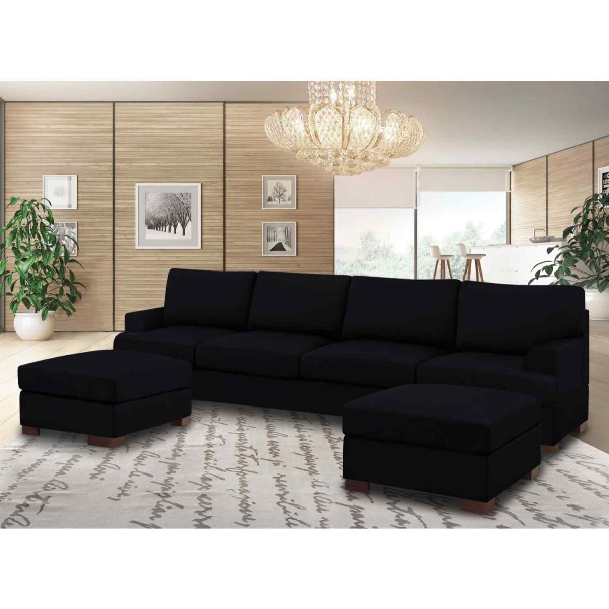 Henry Large U Shape Sofa in Plush Velvet with 2 Footstools - Wine – image 3