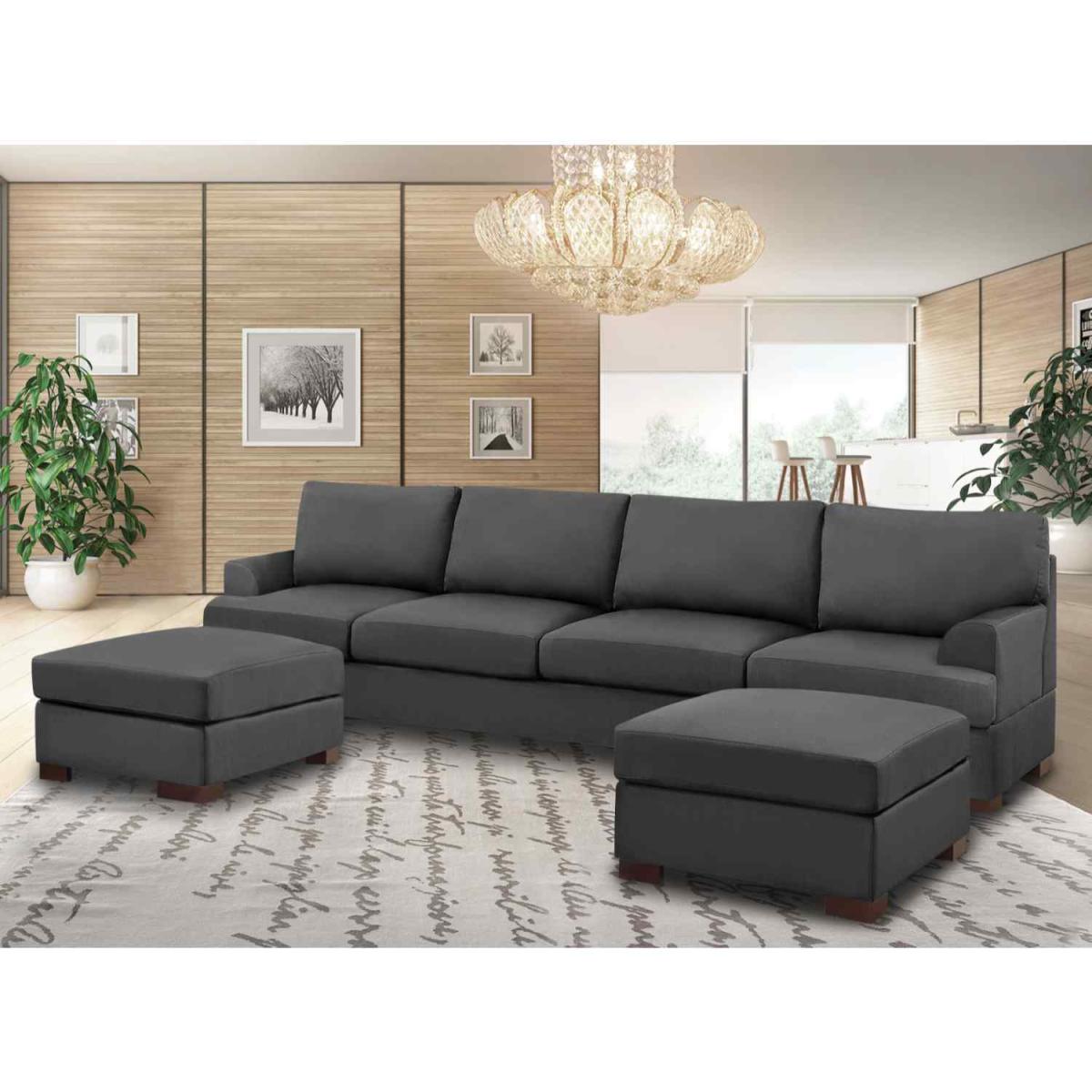 Henry Large U Shape Sofa in Plush Velvet with 2 Footstools - Wine – image 5
