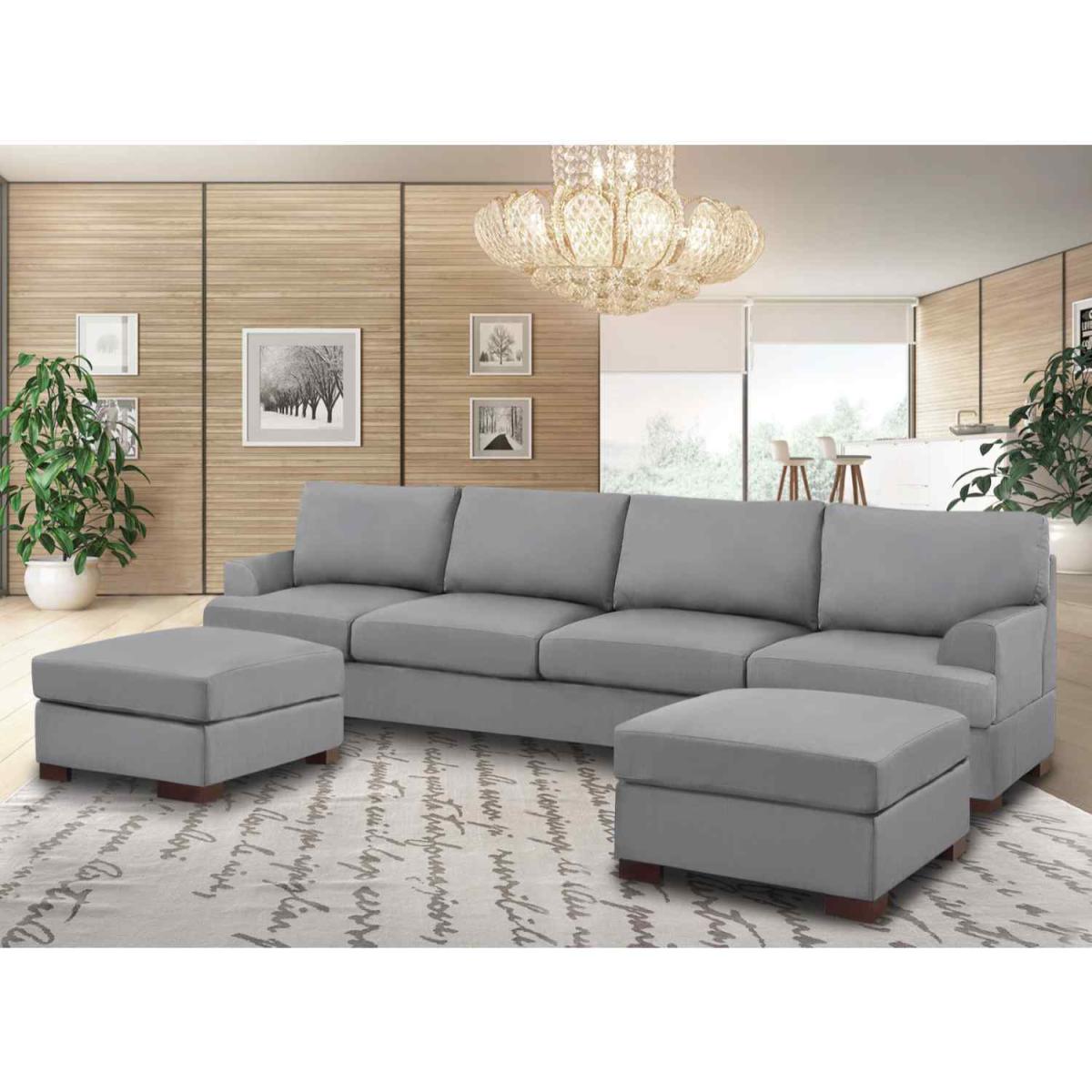 Henry Large U Shape Sofa in Plush Velvet with 2 Footstools - Wine – image 6