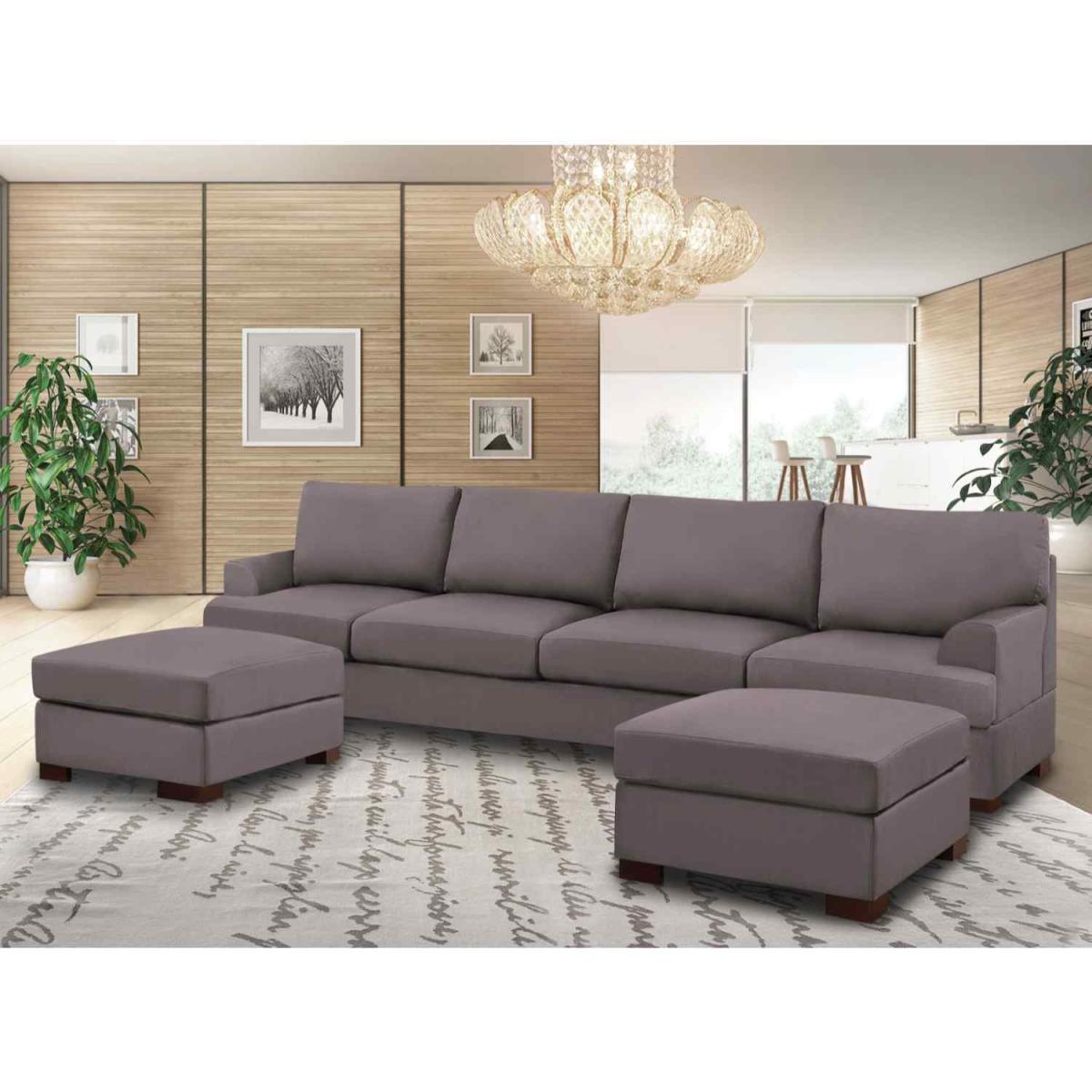 Henry Large U Shape Sofa in Plush Velvet with 2 Footstools - Wine – image 7