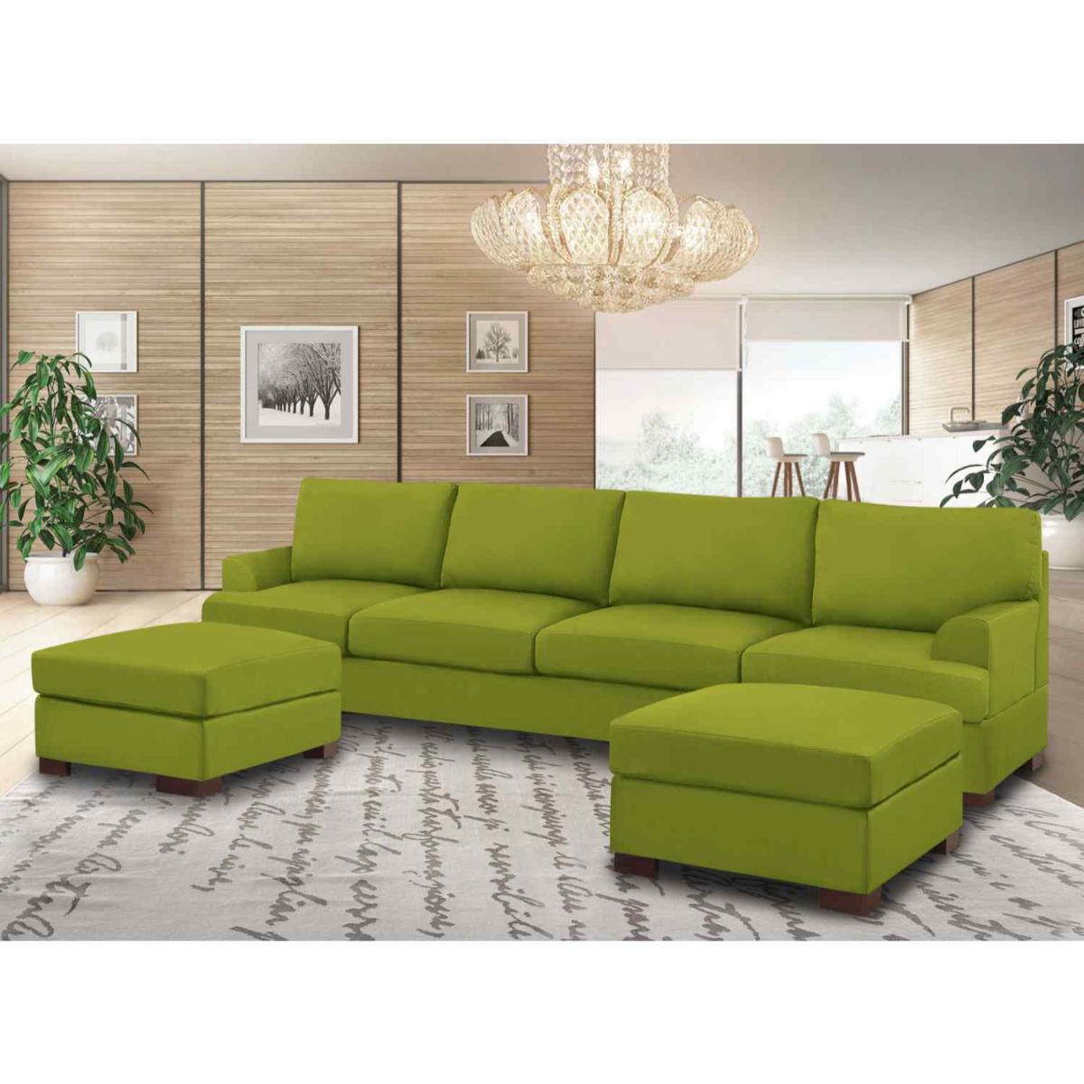 Henry Large U Shape Sofa in Plush Velvet with 2 Footstools - Wine – image 8