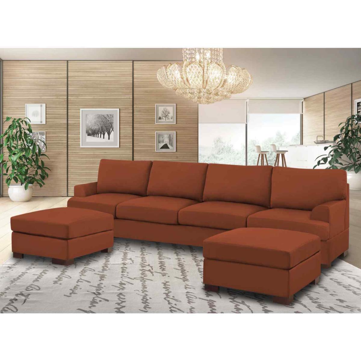 Henry Large U Shape Sofa in Plush Velvet with 2 Footstools - Wine – image 9