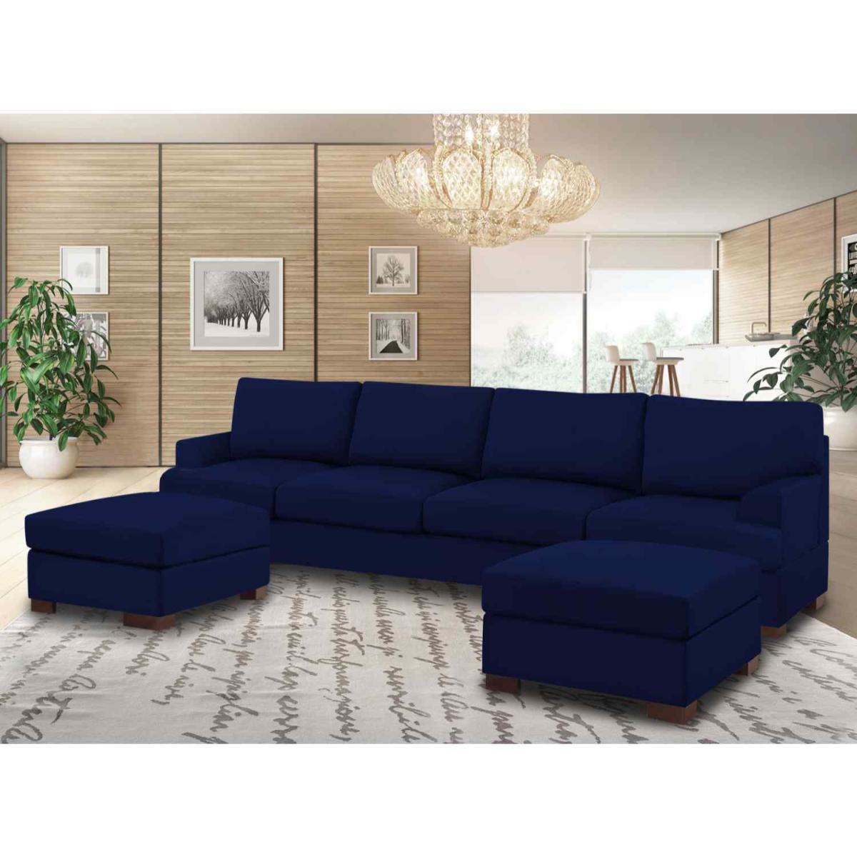 Henry Large U Shape Sofa in Plush Velvet with 2 Footstools - Wine – image 10