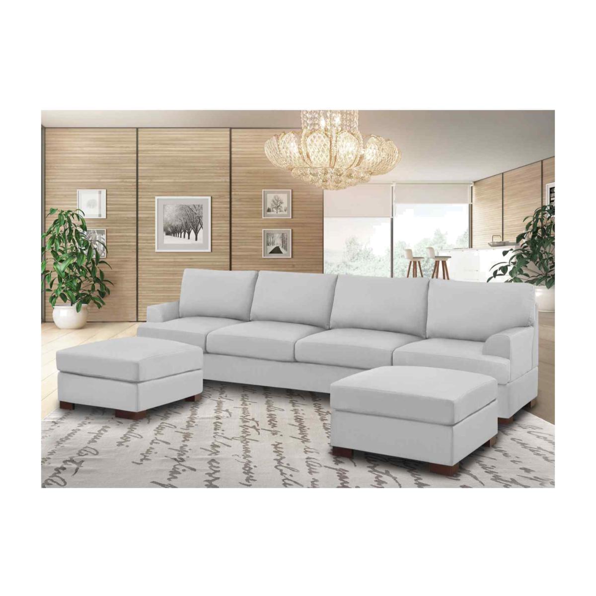 Henry Large U Shape Sofa in Plush Velvet with 2 Footstools - White