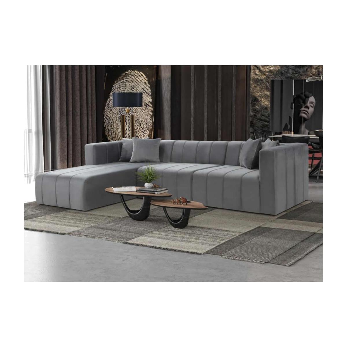 Langham Chaise 4 Seater Corner Left Hand Grey Velvet Sofa - Mid Grey – image 1