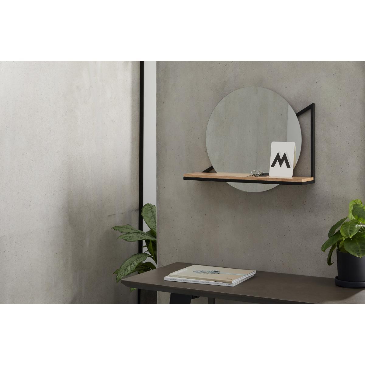 Huldra Wall Mounted Mirror with Shelf 46 x 55cm, Black Metal & Wood – image 3