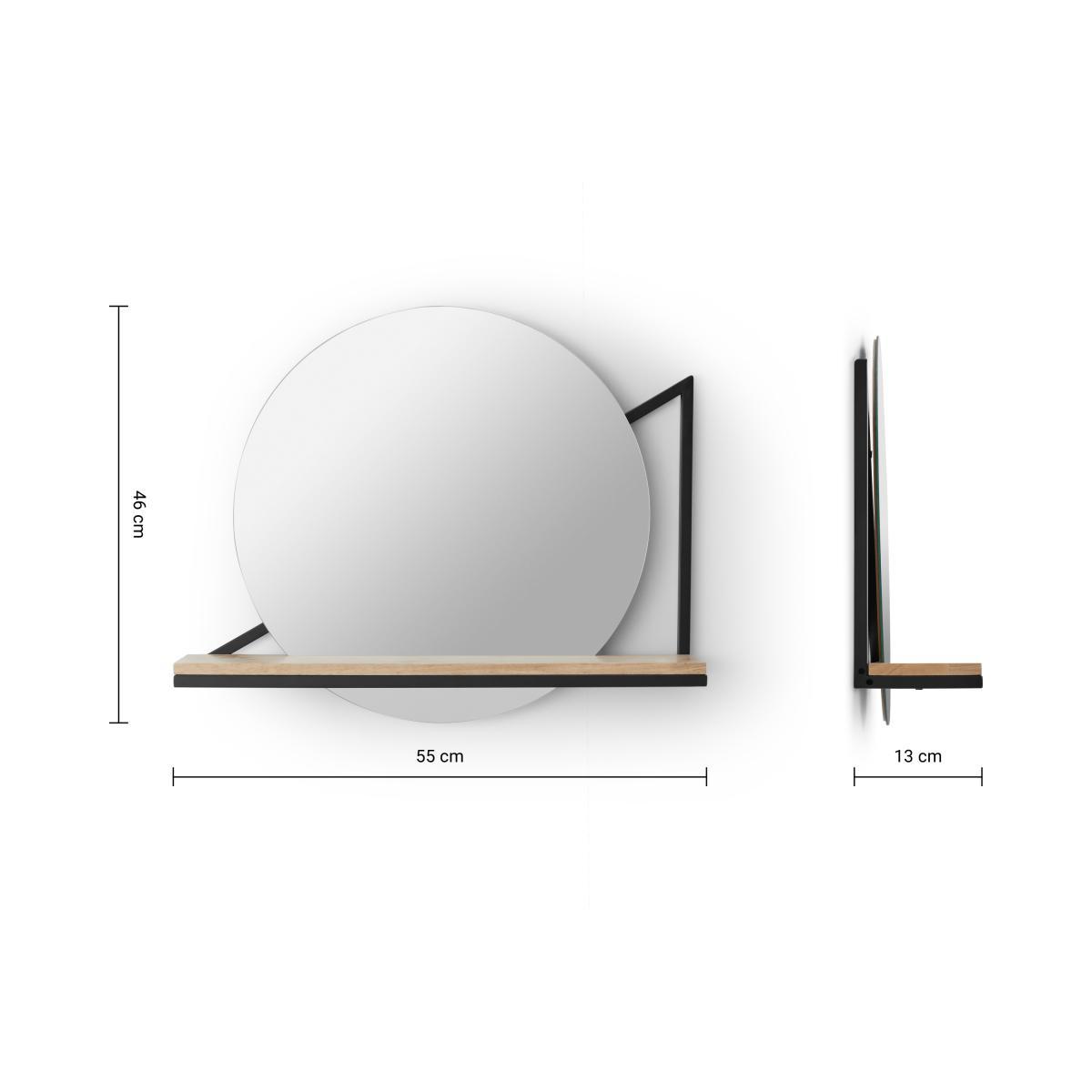 Huldra Wall Mounted Mirror with Shelf 46 x 55cm, Black Metal & Wood – image 7