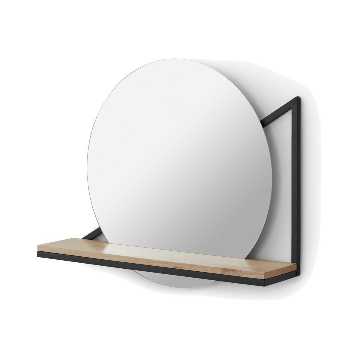 Huldra Wall Mounted Mirror with Shelf 46 x 55cm, Black Metal & Wood – image 1
