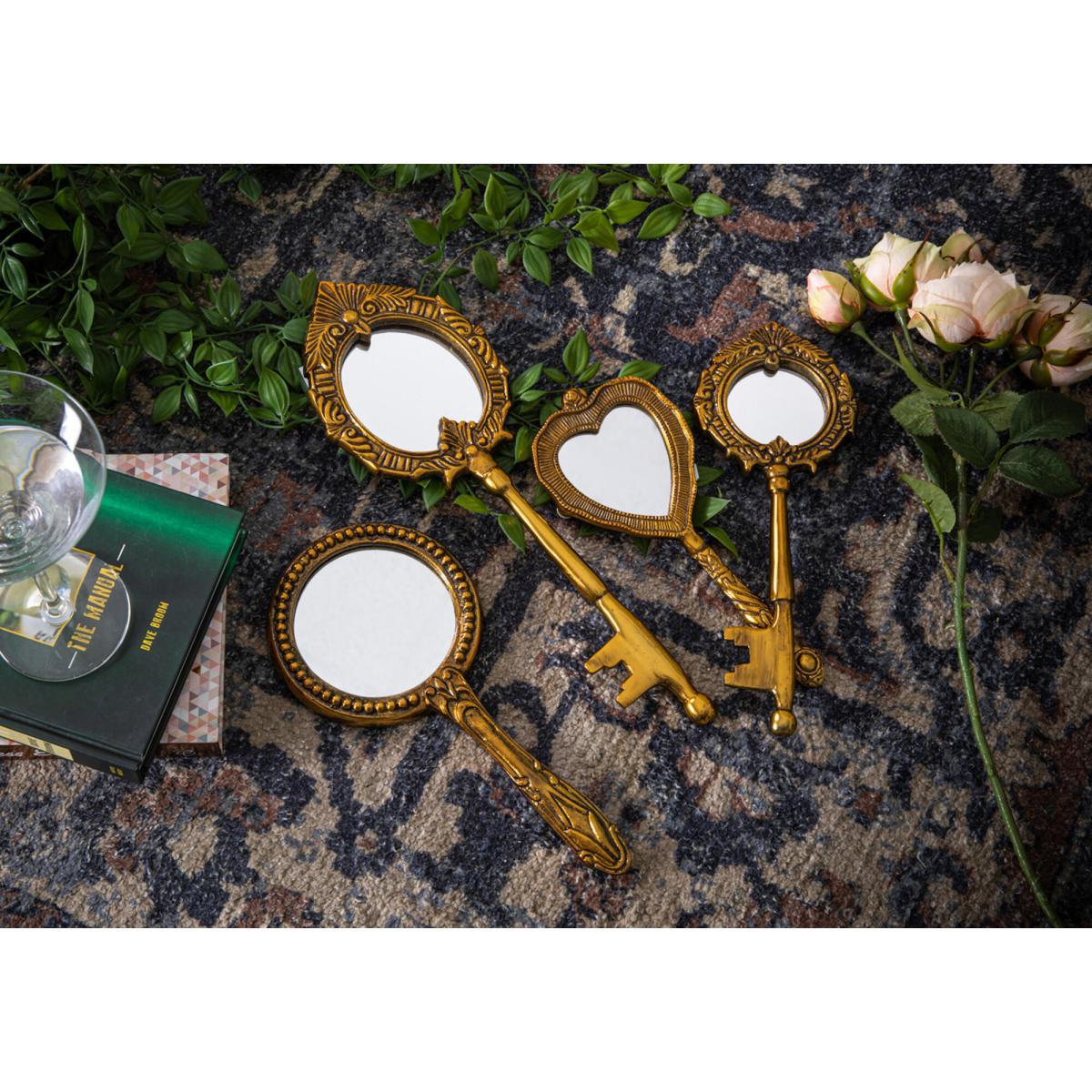Maxine Antique Style Round Hand Mirror in Brass – image 2