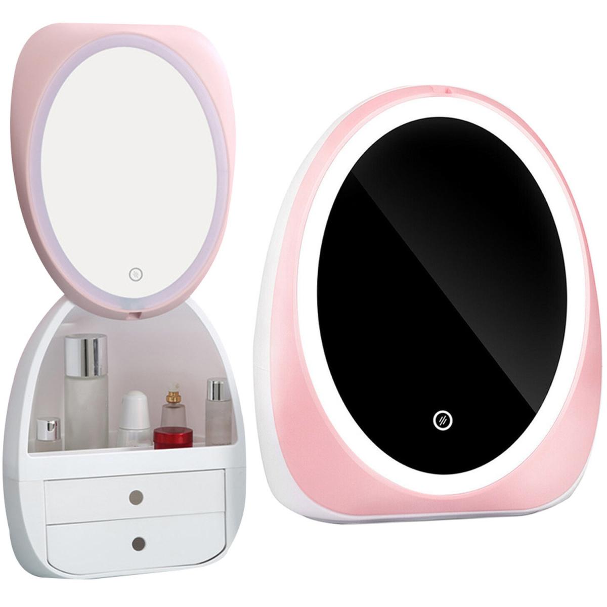 Egg-shape Makeup Organizer with LED Lighted Mirror - Pink – image 3