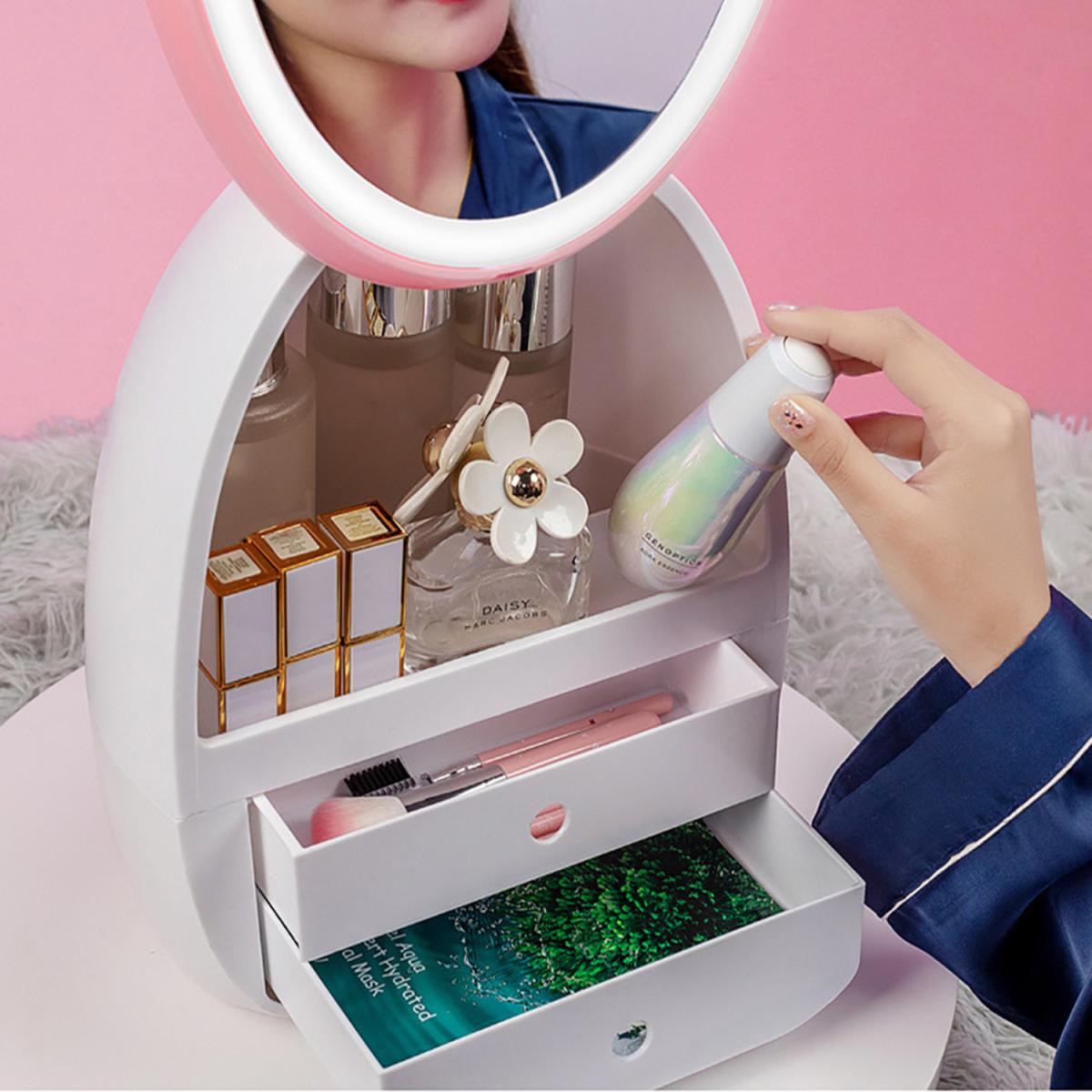 Egg-shape Makeup Organizer with LED Lighted Mirror - Pink – image 6