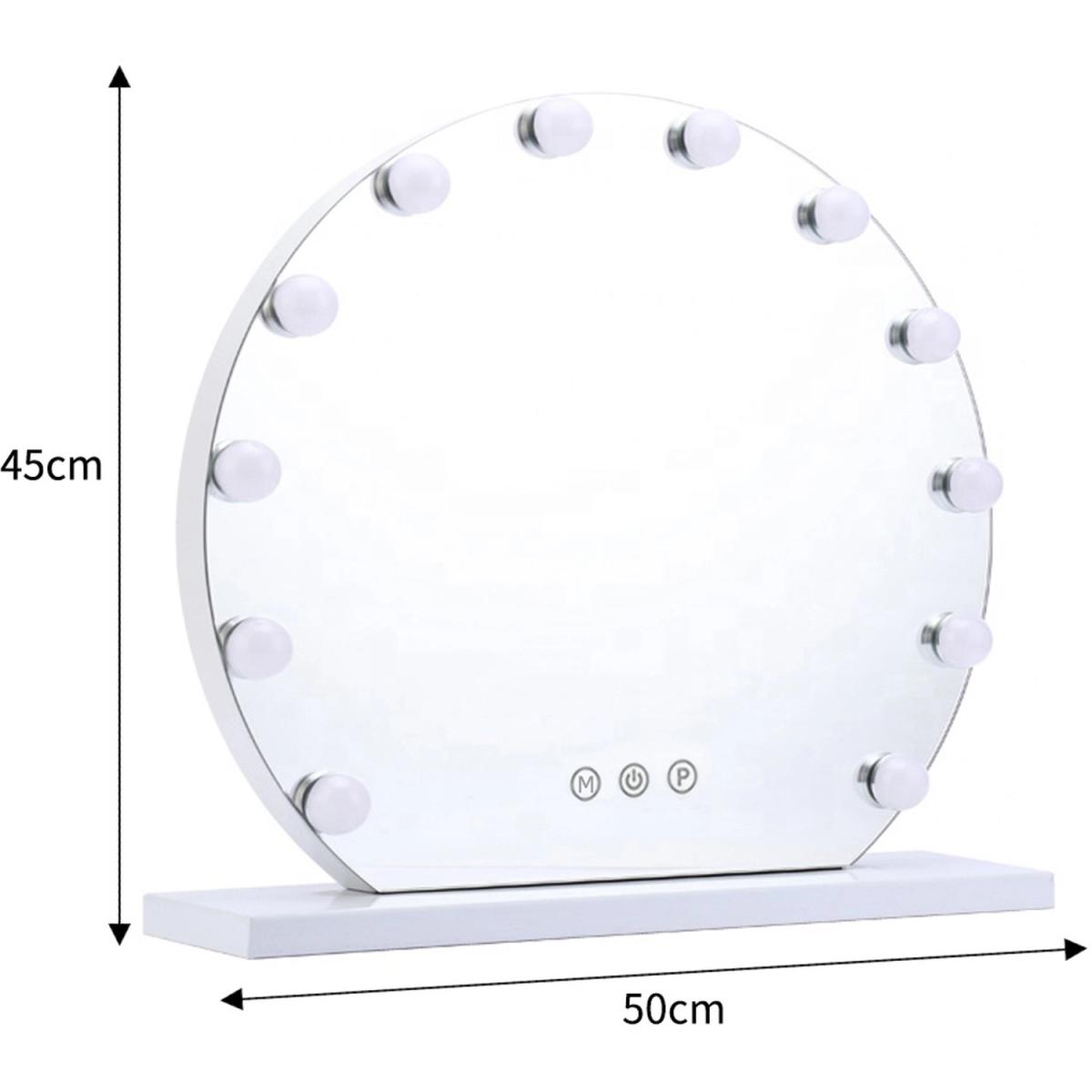 Round Hollywood LED Lighted Vanity Mirror - White / 50cm – image 2