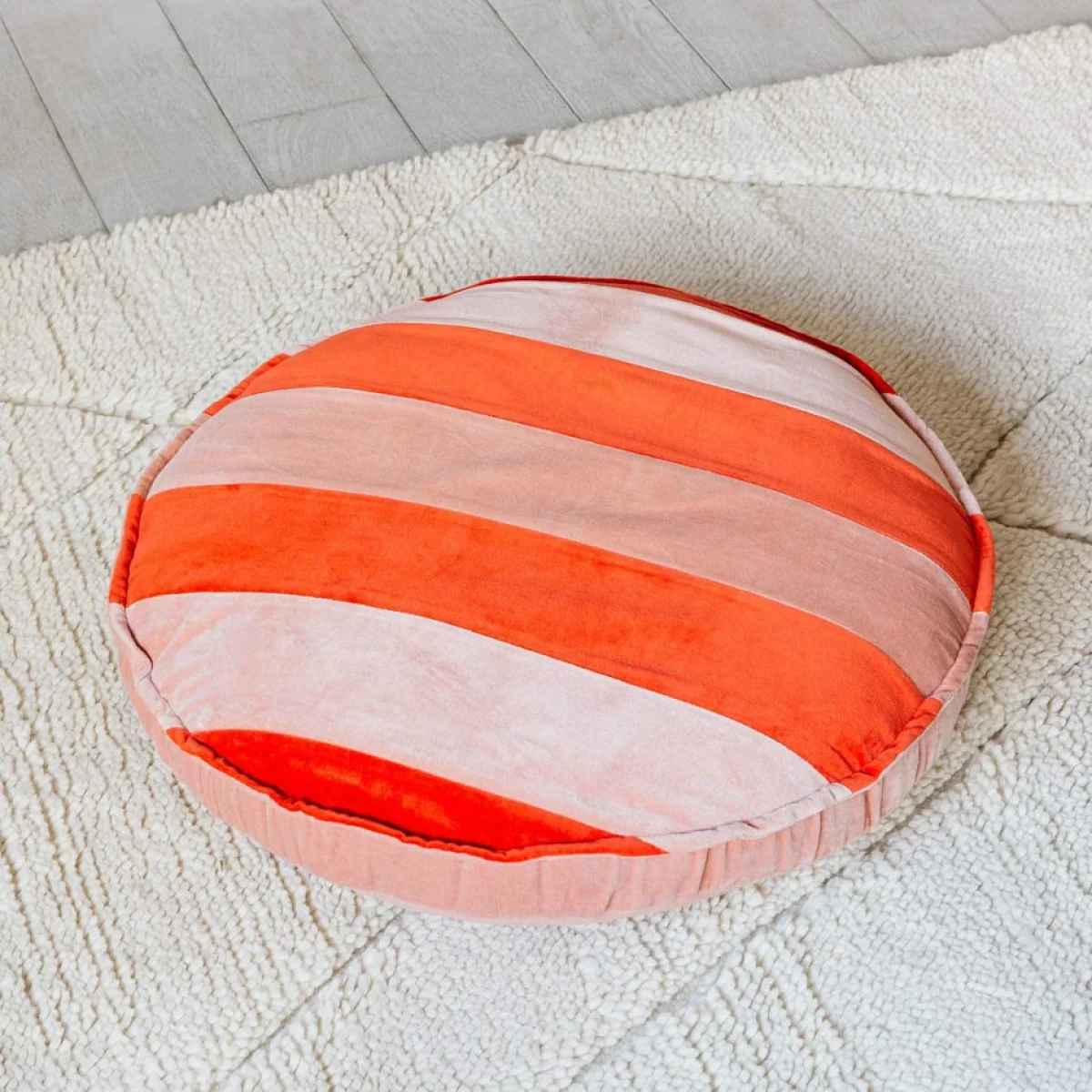Coral and Blush Striped Velvet Seat Pad – image 1