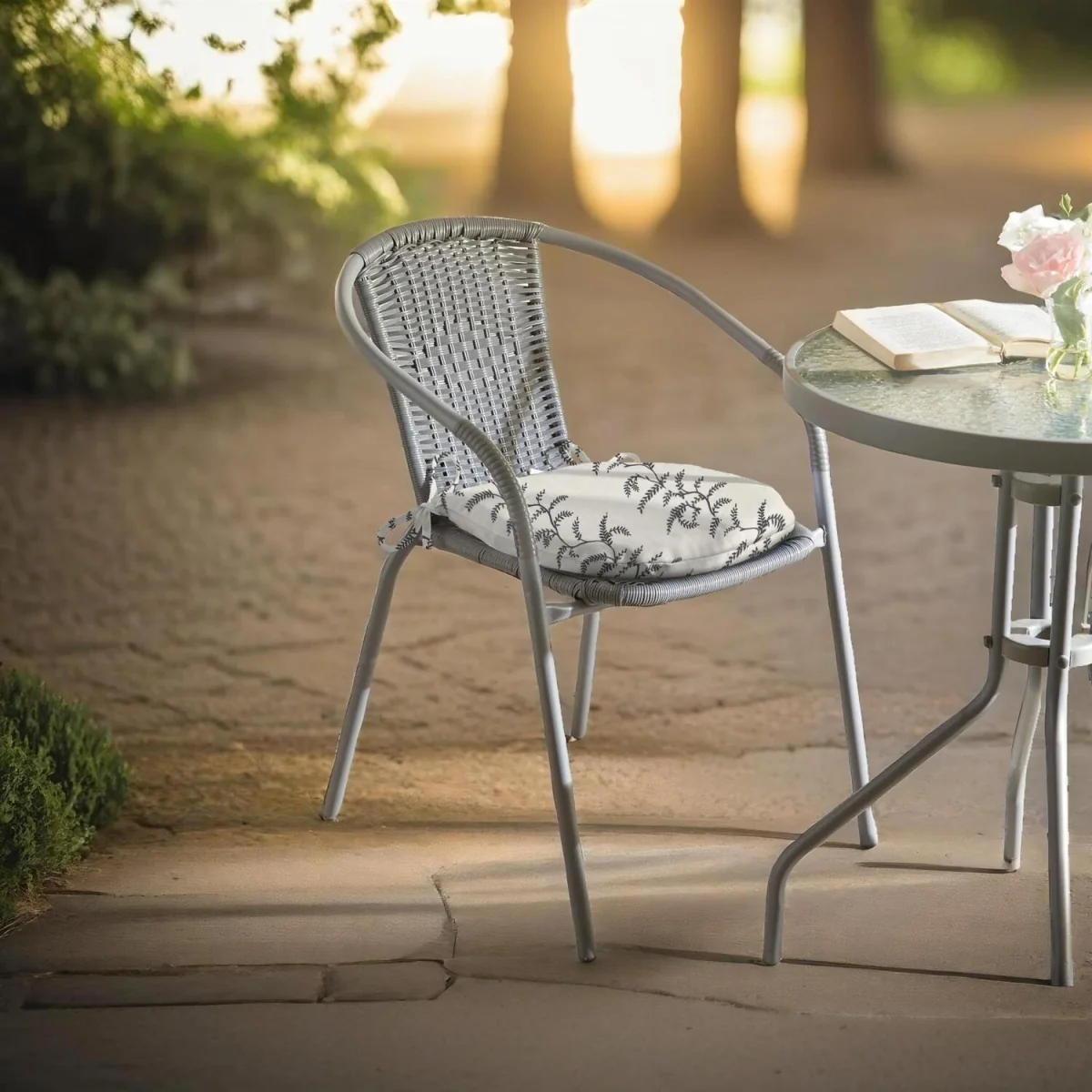Linen Fern Outdoor D Shaped Seat Pad - Grey/White / 2 – image 2