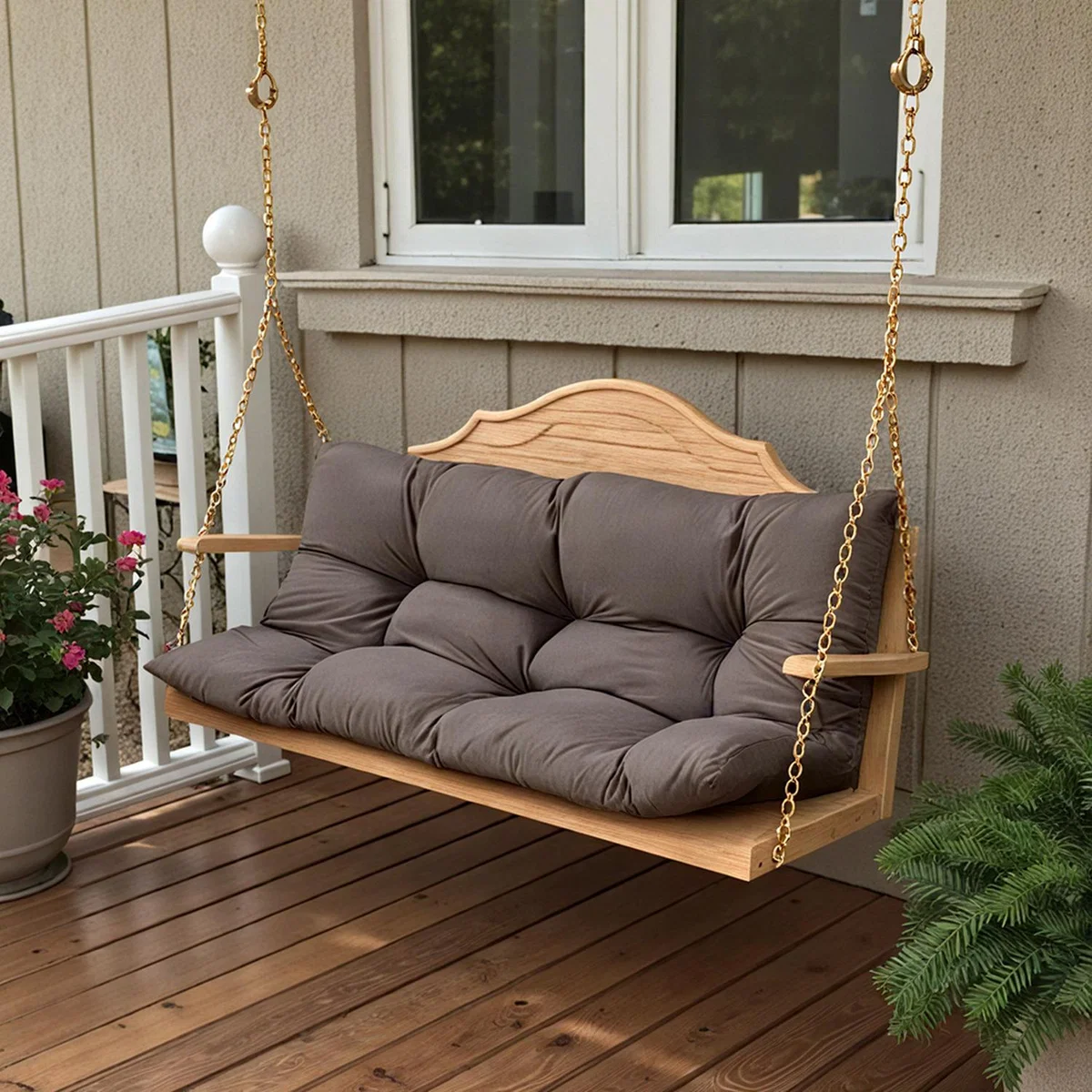 Rectangular Tufted Bench Cushion Seat Pad - Dark Grey