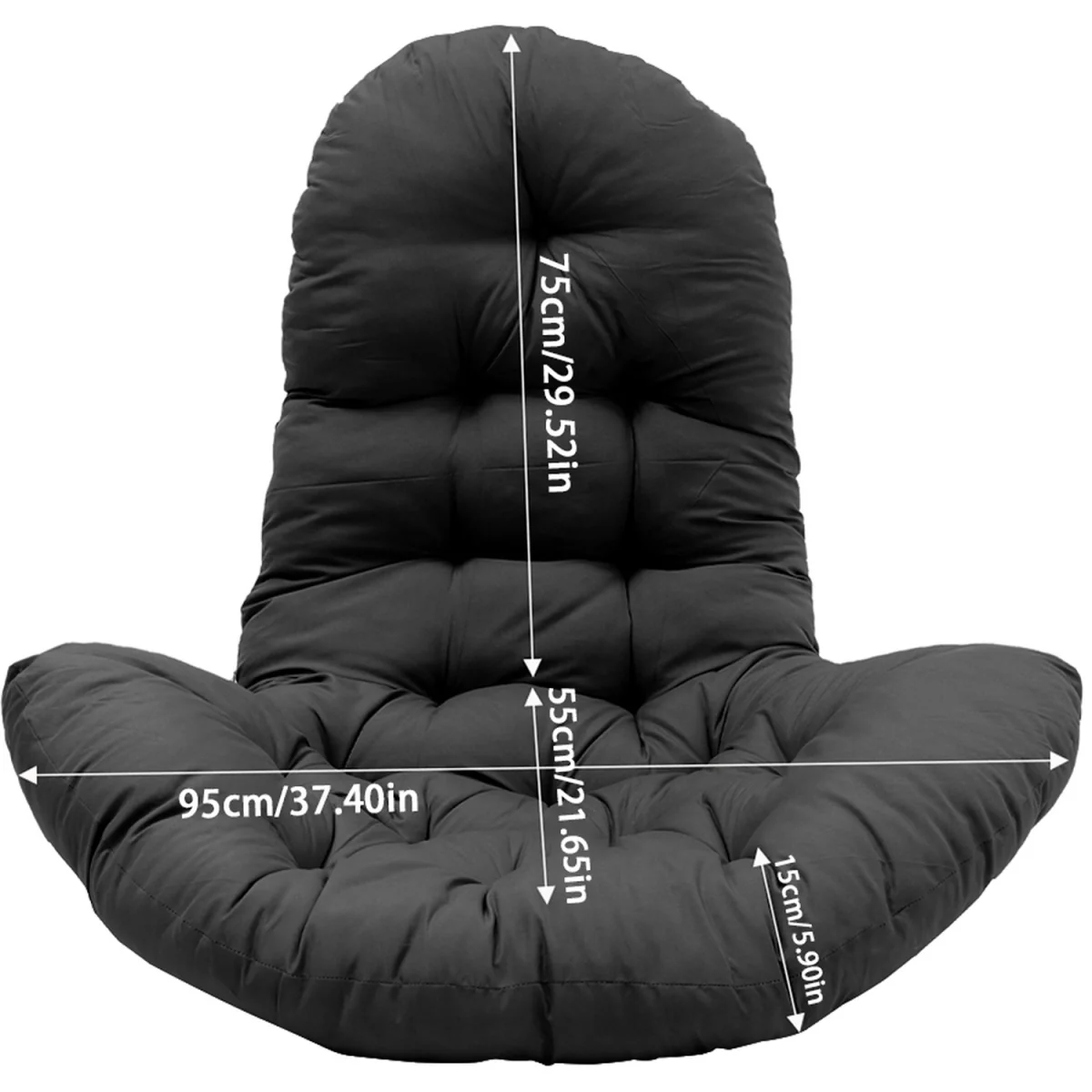 Garden Rocking Chair Back Seat Pad Swing Cushion Oxtongue Shape - Black – image 6