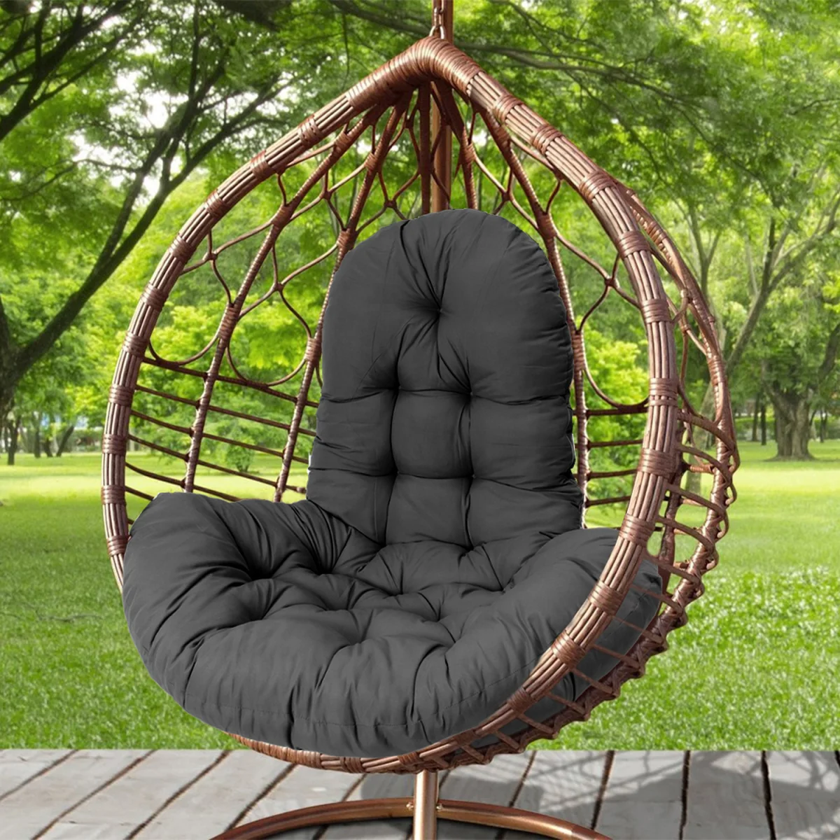 Garden Rocking Chair Back Seat Pad Swing Cushion Oxtongue Shape - Black – image 1