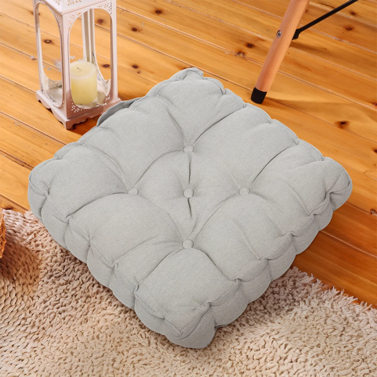 Square Seat Pad Cotton Linen with Carry Handle - Light Grey