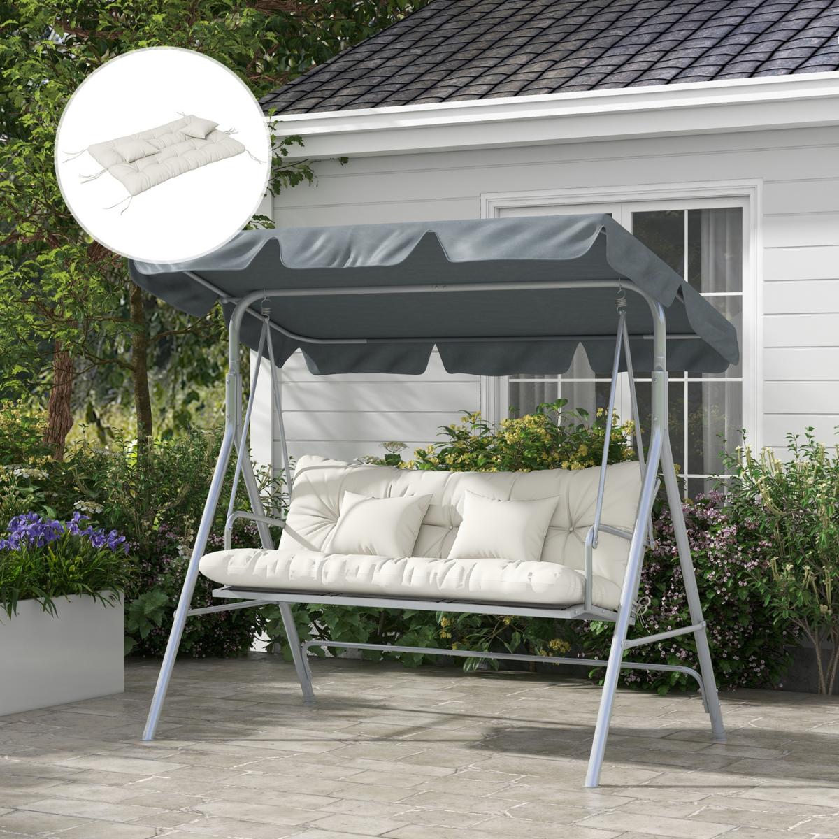 1 Seat Cushion, 1 Back Cushion and 2 Pillows with Ties 84G-356V70CG - White