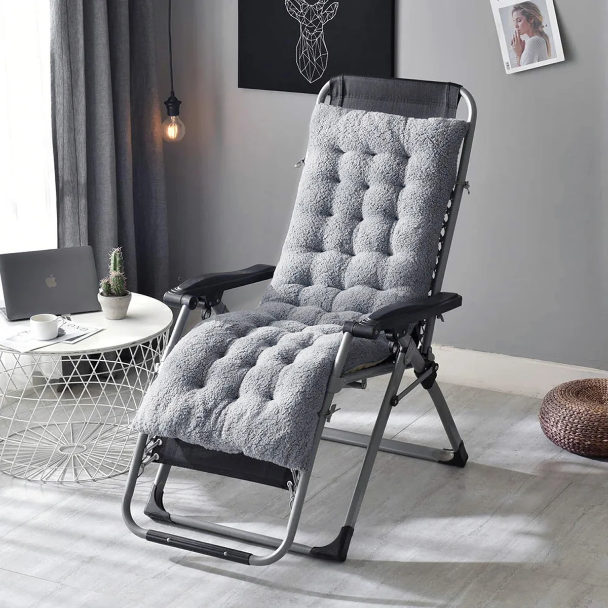 Sherpa Fleece Chair Pad Single-Sided with Non-Slip Thickened Base - Grey / 125cm