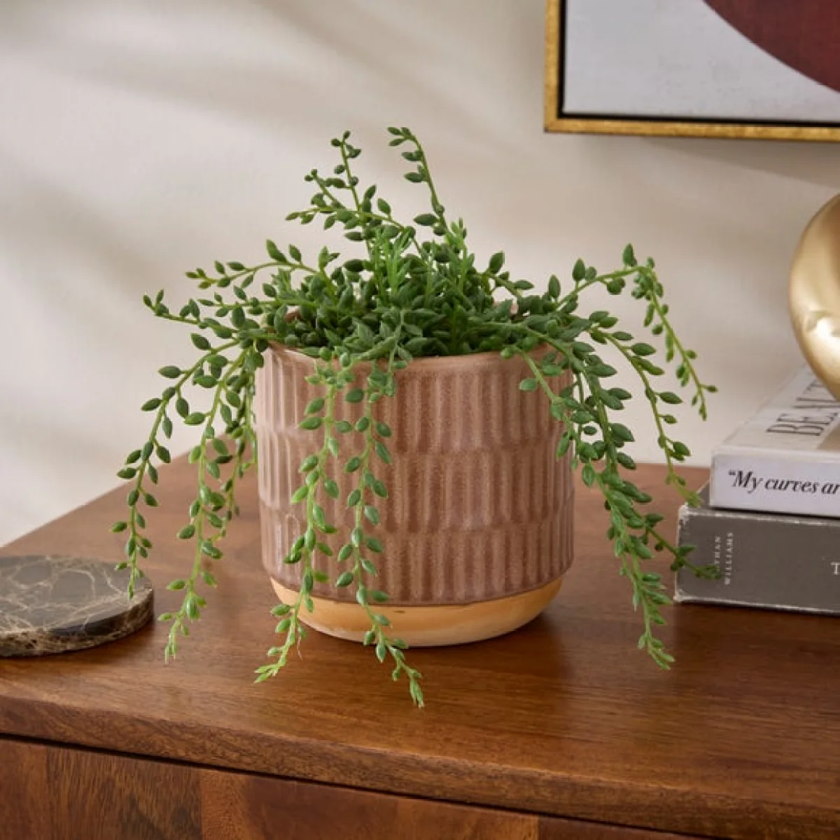 Embossed Pattern Brown Plant Pot – image 1