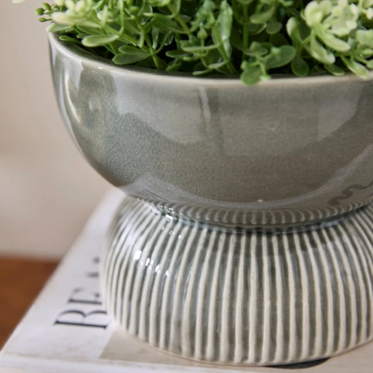 Ridged Footed Reactive Glaze Plant Pot – image 2