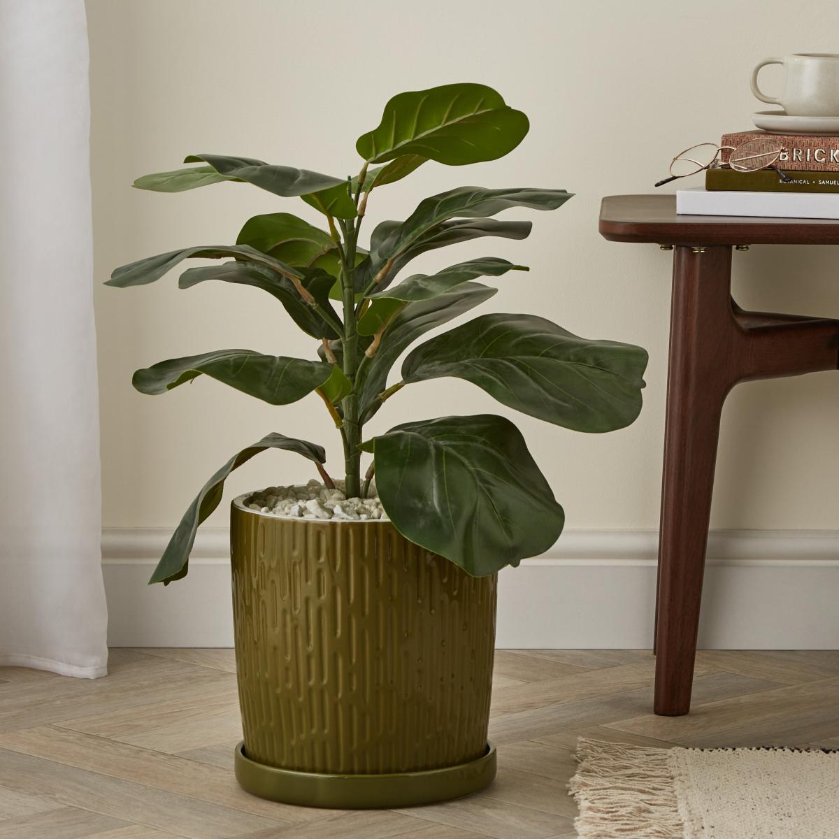Elements Sculpted Green Footed Planter Green – image 1