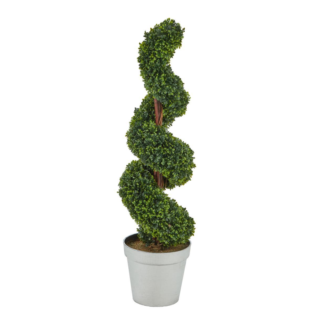 Artificial Spiral Topiary with Silver Pot Green – image 2