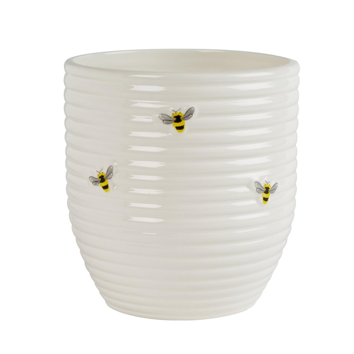 Large Bee 17cm Plant Pot White – image 3