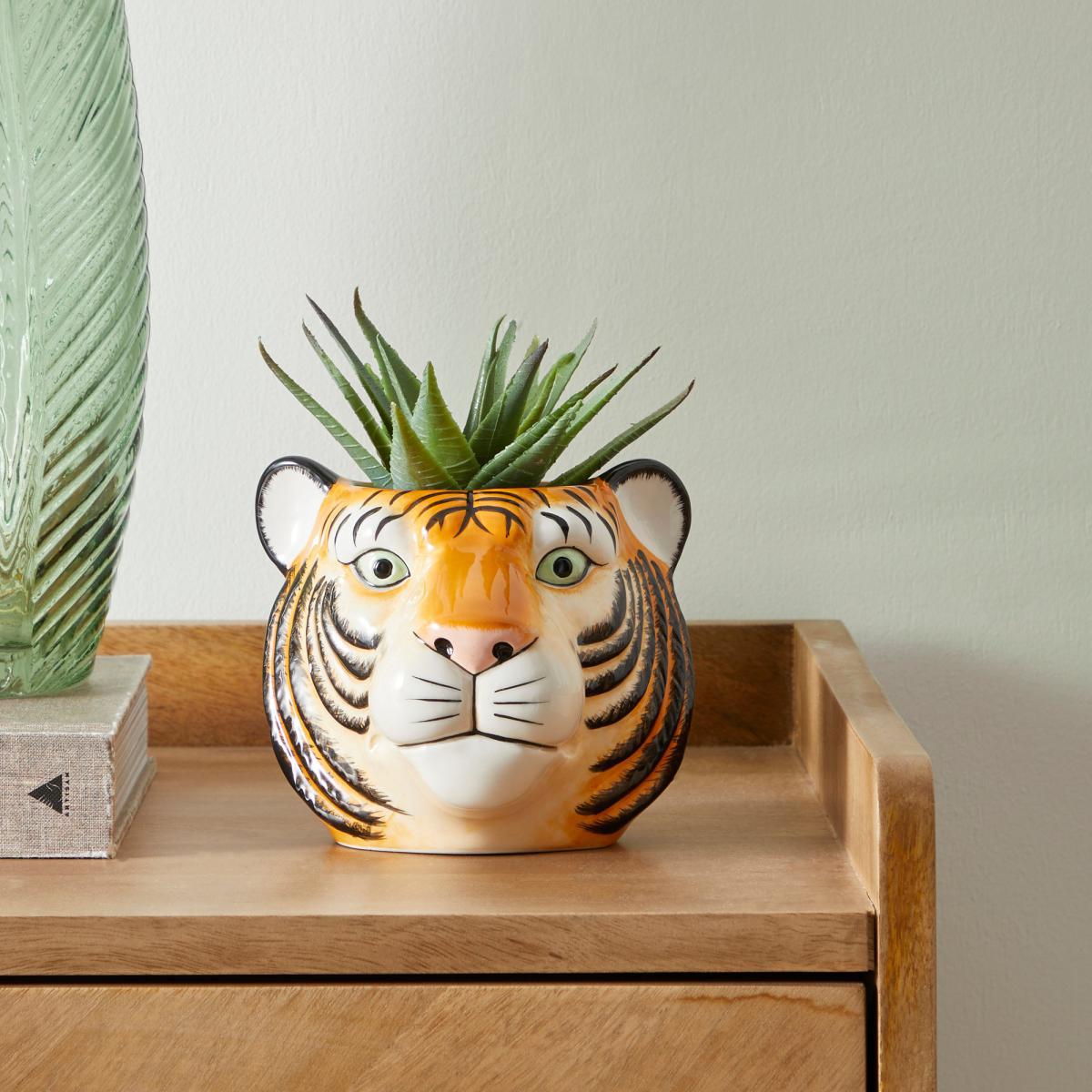 Ceramic Tiger Head Pot 12cm Orange – image 1