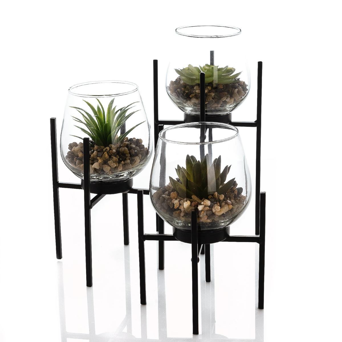 Hestia Set of 3 Glass Plant Pots wit Faux Succulent – image 2