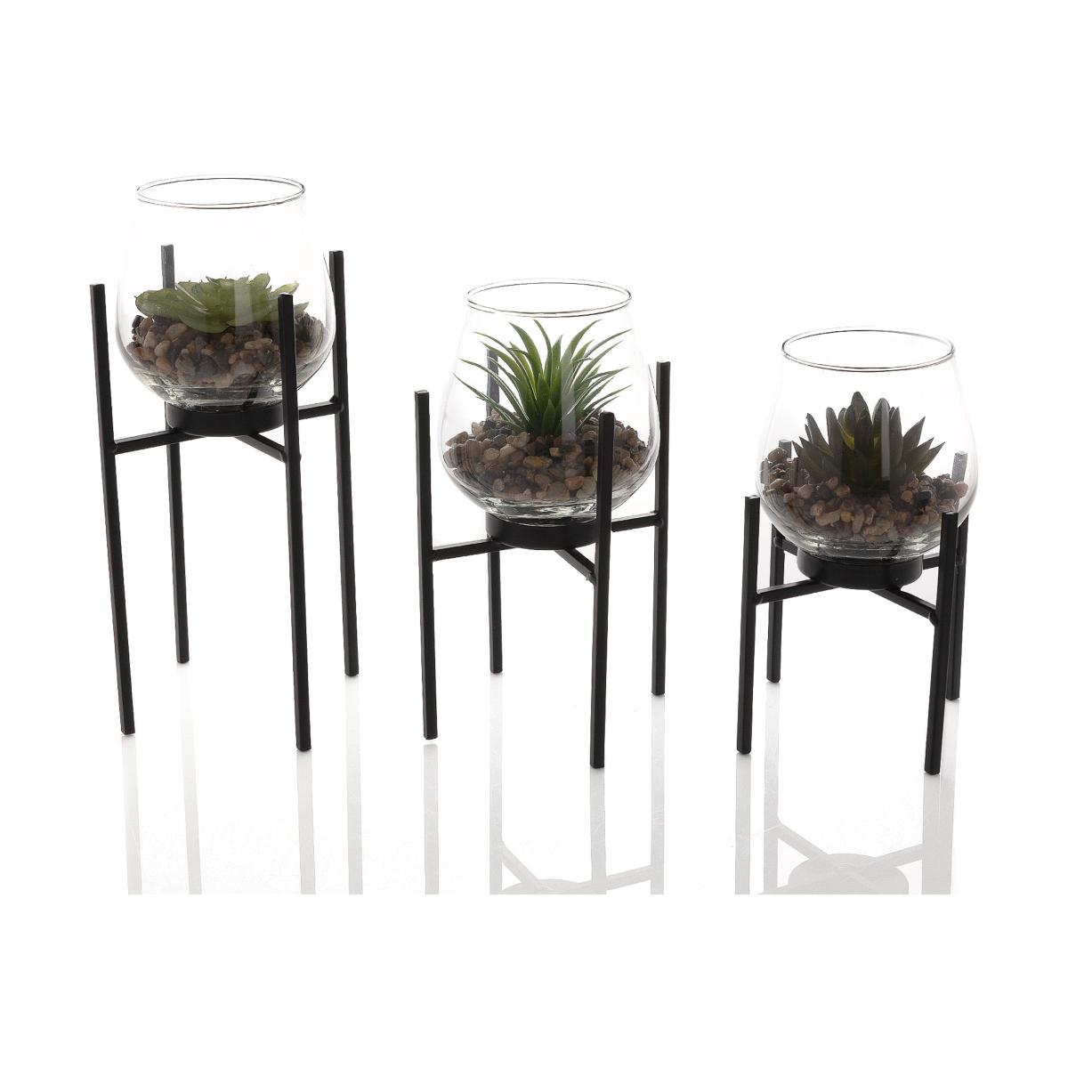 Hestia Set of 3 Glass Plant Pots wit Faux Succulent – image 1